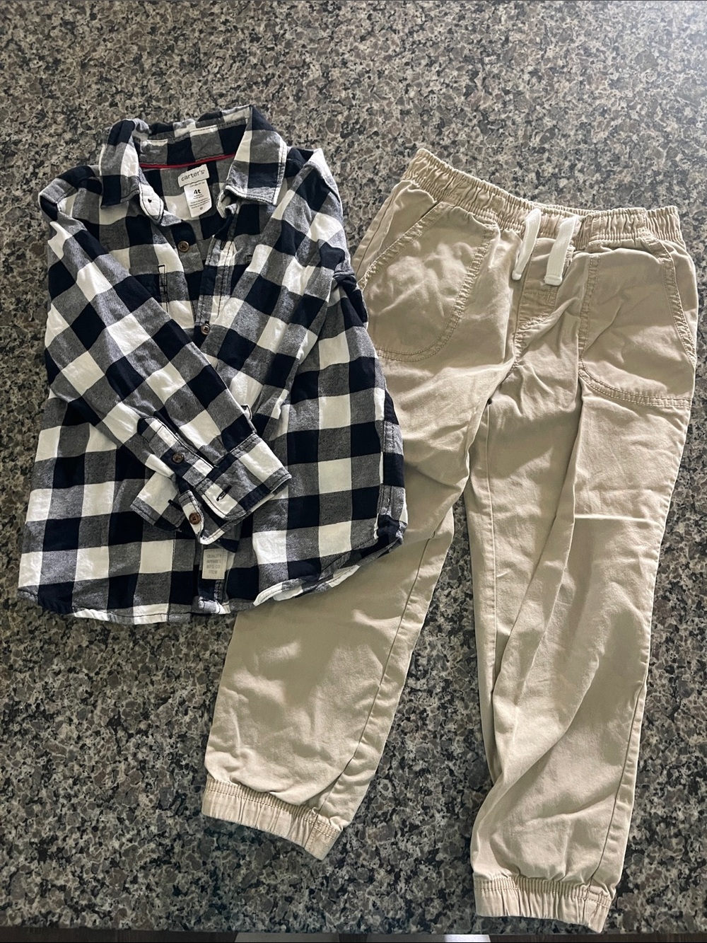 Carter's Checkered Collared Buttom Up and Beige Cotton Jogger Pants 4T